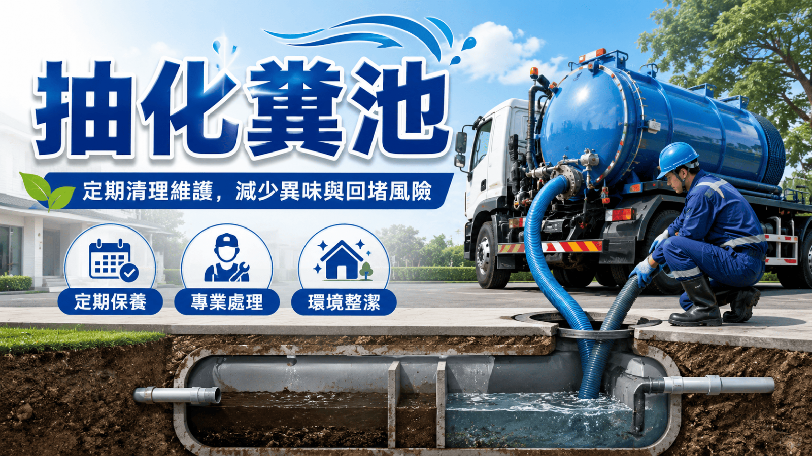 抽化糞池是維持排水與污水處理系統運作的重要工作，常見於透天厝、老屋